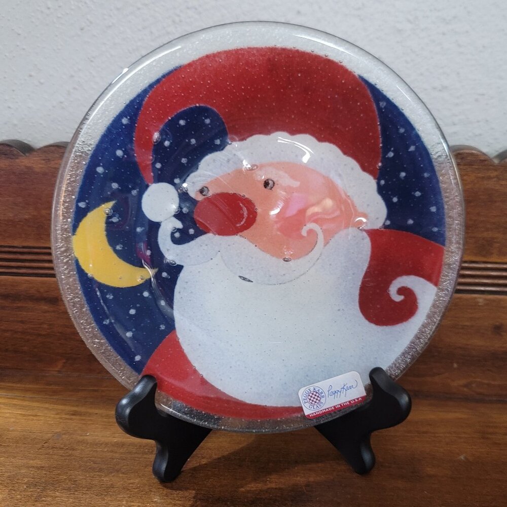 Peggy Karr Glass Santa Christmas Decorative Plate